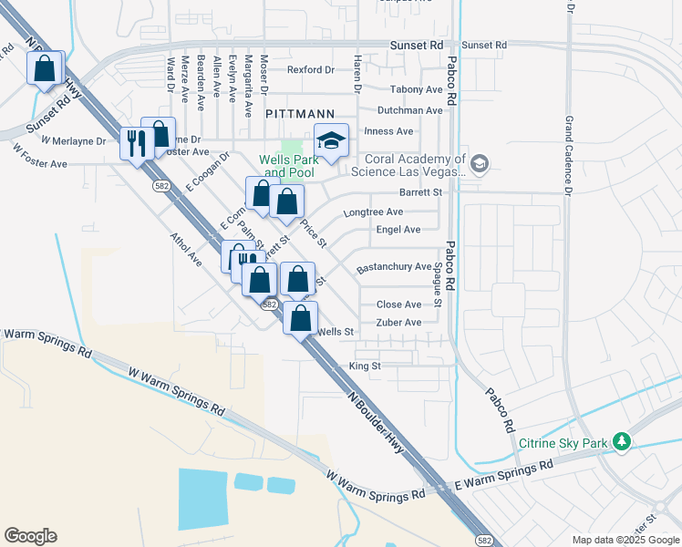 map of restaurants, bars, coffee shops, grocery stores, and more near 1329 Price Street in Henderson