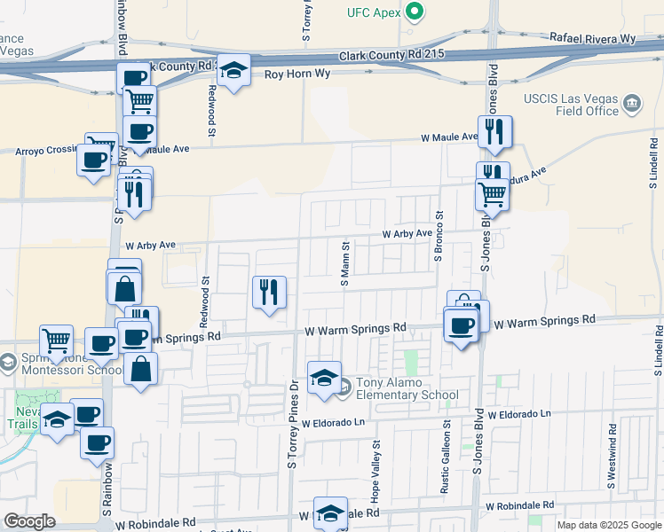 map of restaurants, bars, coffee shops, grocery stores, and more near 7158 Black Sage Street in Las Vegas