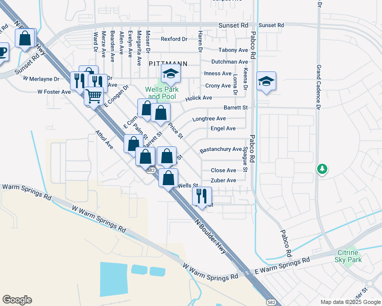 map of restaurants, bars, coffee shops, grocery stores, and more near 1329 Price Street in Henderson