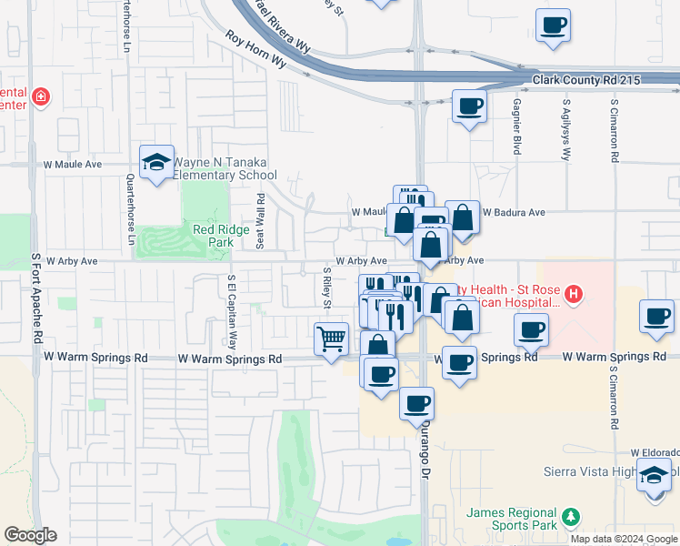 map of restaurants, bars, coffee shops, grocery stores, and more near 7127 South Durango Drive in Las Vegas