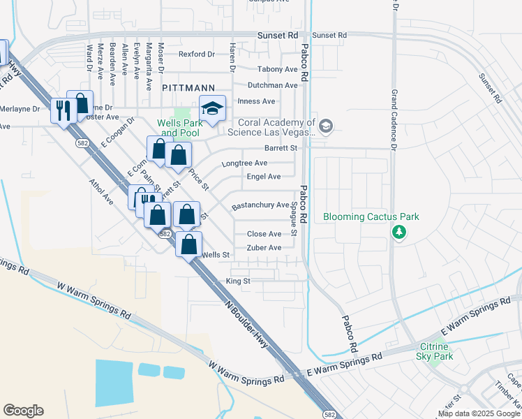 map of restaurants, bars, coffee shops, grocery stores, and more near 532 Bastanchury Avenue in Henderson