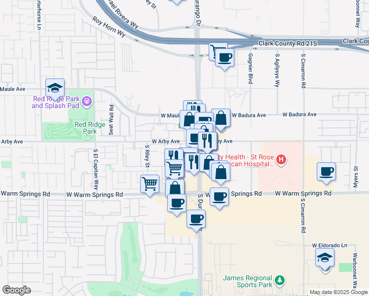 map of restaurants, bars, coffee shops, grocery stores, and more near 7107 South Durango Drive in Las Vegas