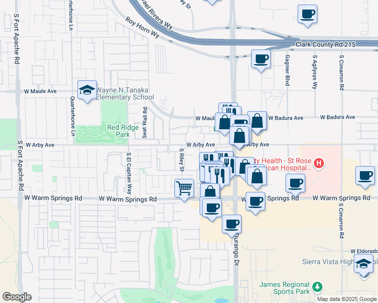 map of restaurants, bars, coffee shops, grocery stores, and more near 7127 South Durango Drive in Las Vegas