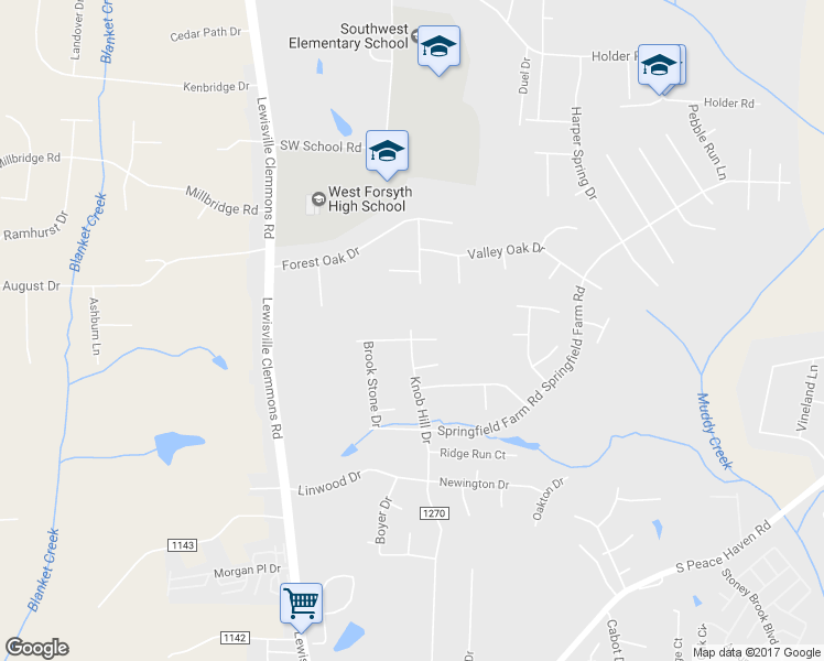 map of restaurants, bars, coffee shops, grocery stores, and more near 6691 Knob Hill Drive in Clemmons