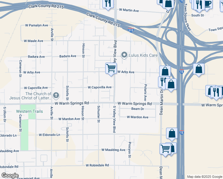 map of restaurants, bars, coffee shops, grocery stores, and more near 7210 El Malpais Street in Las Vegas