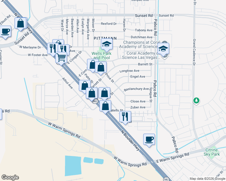 map of restaurants, bars, coffee shops, grocery stores, and more near 1400 Chestnut Street in Henderson