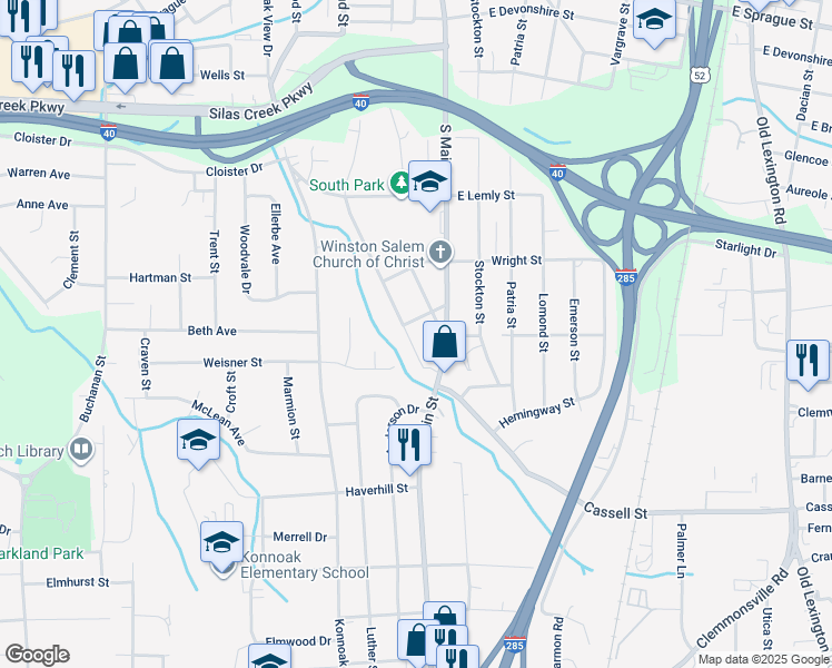 map of restaurants, bars, coffee shops, grocery stores, and more near 2923 Edwards Street in Winston-Salem