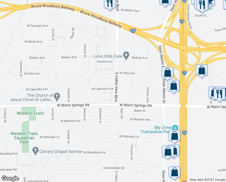 map of restaurants, bars, coffee shops, grocery stores, and more near 7210 El Malpais Street in Las Vegas