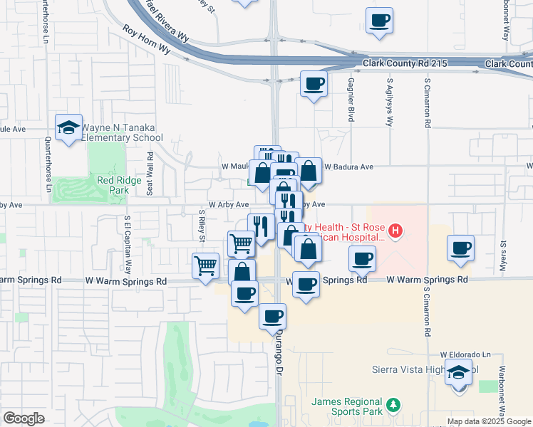 map of restaurants, bars, coffee shops, grocery stores, and more near 7103 South Durango Drive in Las Vegas