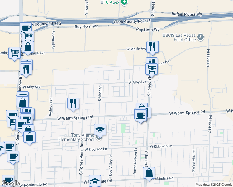map of restaurants, bars, coffee shops, grocery stores, and more near 6255 West Arby Avenue in Las Vegas