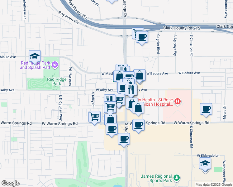 map of restaurants, bars, coffee shops, grocery stores, and more near 7107 South Durango Drive in Las Vegas