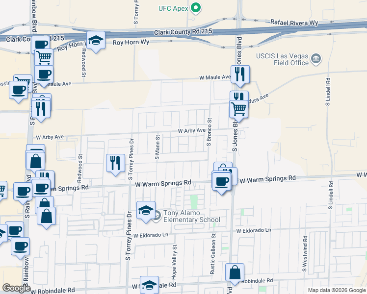 map of restaurants, bars, coffee shops, grocery stores, and more near 6255 West Arby Avenue in Las Vegas
