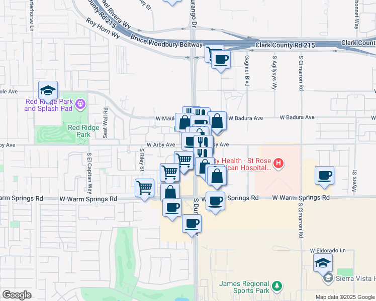 map of restaurants, bars, coffee shops, grocery stores, and more near 7103 South Durango Drive in Las Vegas