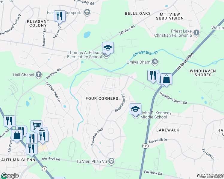 map of restaurants, bars, coffee shops, grocery stores, and more near 1963 Brookshine Port in Nashville