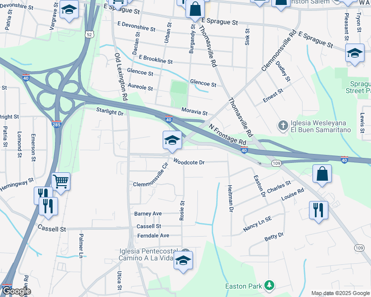 map of restaurants, bars, coffee shops, grocery stores, and more near 801 Crowder Street in Winston-Salem