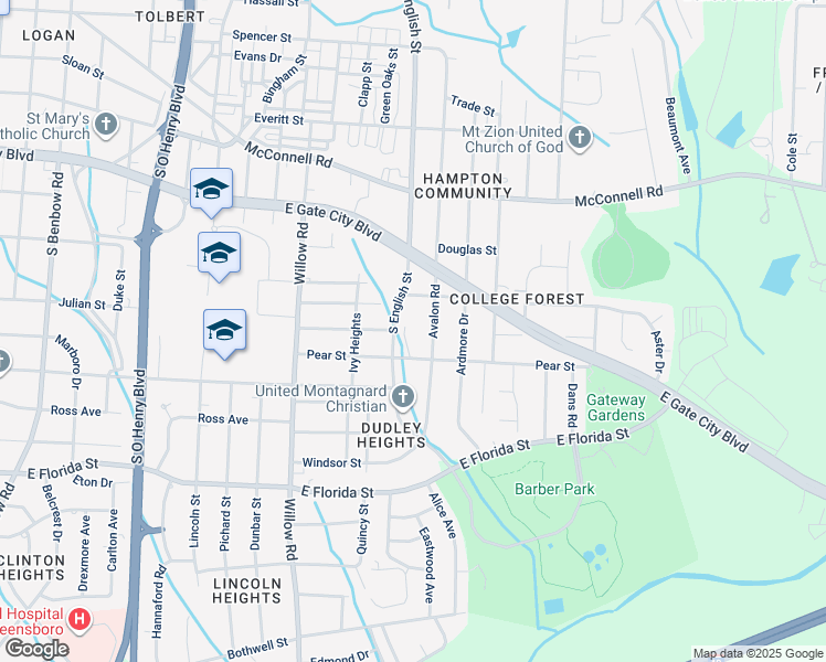map of restaurants, bars, coffee shops, grocery stores, and more near in Greensboro