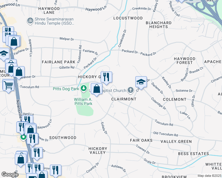 map of restaurants, bars, coffee shops, grocery stores, and more near 452 Claircrest Drive in Nashville