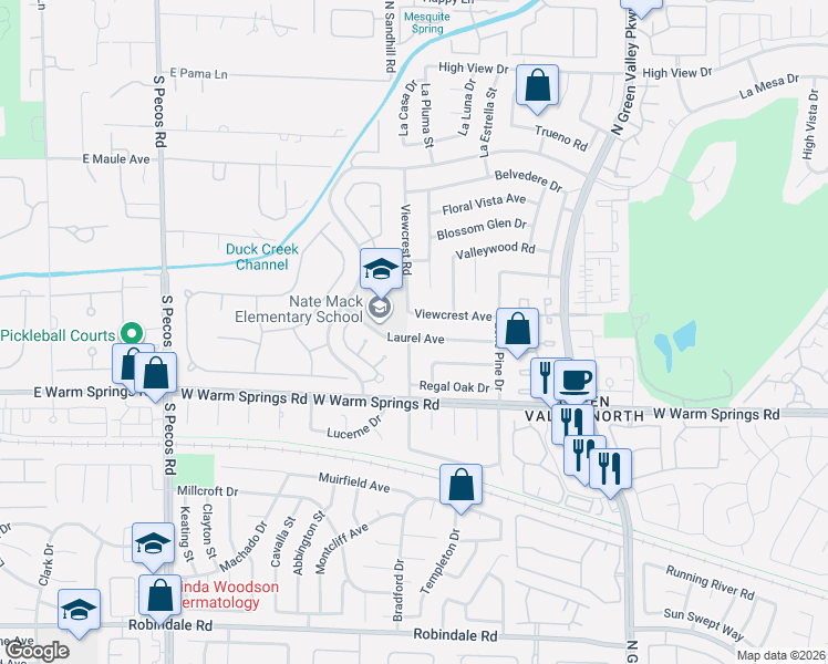 map of restaurants, bars, coffee shops, grocery stores, and more near 3157 Laurel Avenue in Henderson