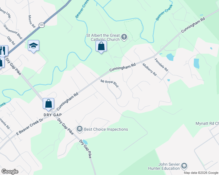 map of restaurants, bars, coffee shops, grocery stores, and more near 6913 Resolute Road in Knoxville