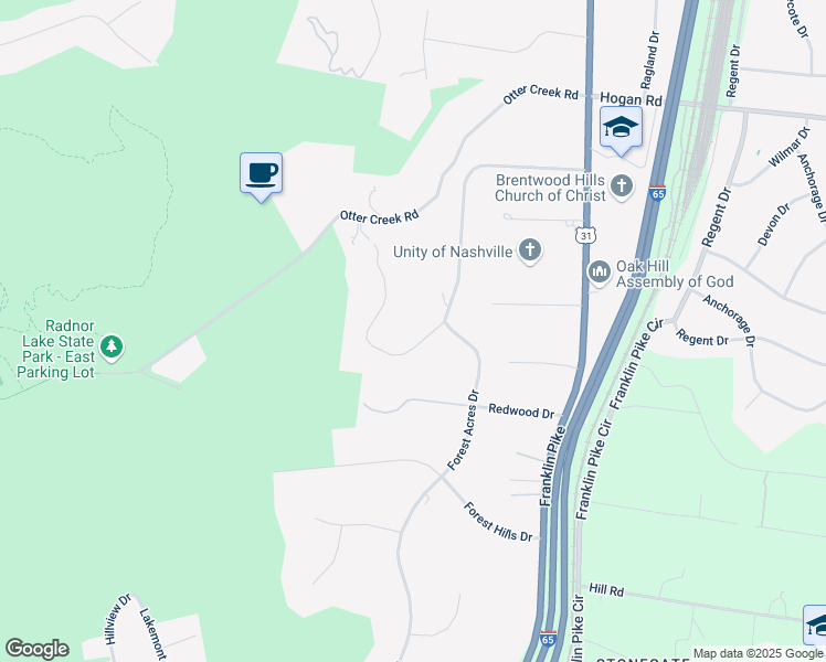 map of restaurants, bars, coffee shops, grocery stores, and more near 904 Forest Acres Court in Nashville