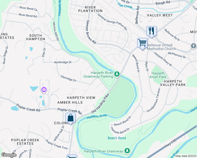 map of restaurants, bars, coffee shops, grocery stores, and more near 1000 Morrisey Court in Nashville