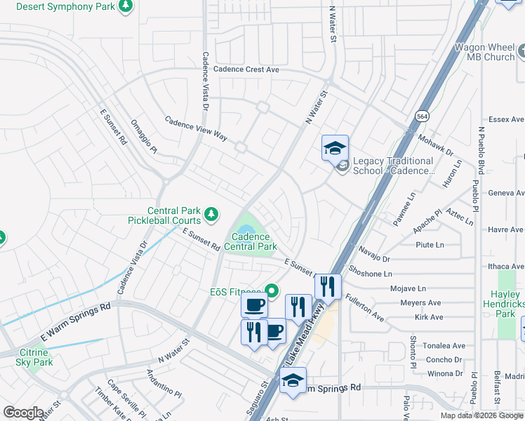 map of restaurants, bars, coffee shops, grocery stores, and more near 1059 Vibrance Drive in Henderson