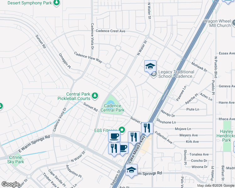 map of restaurants, bars, coffee shops, grocery stores, and more near 1059 Vibrance Drive in Henderson