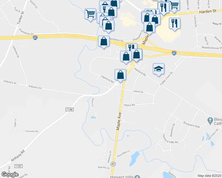 map of restaurants, bars, coffee shops, grocery stores, and more near 1162 Anthony Road in Burlington