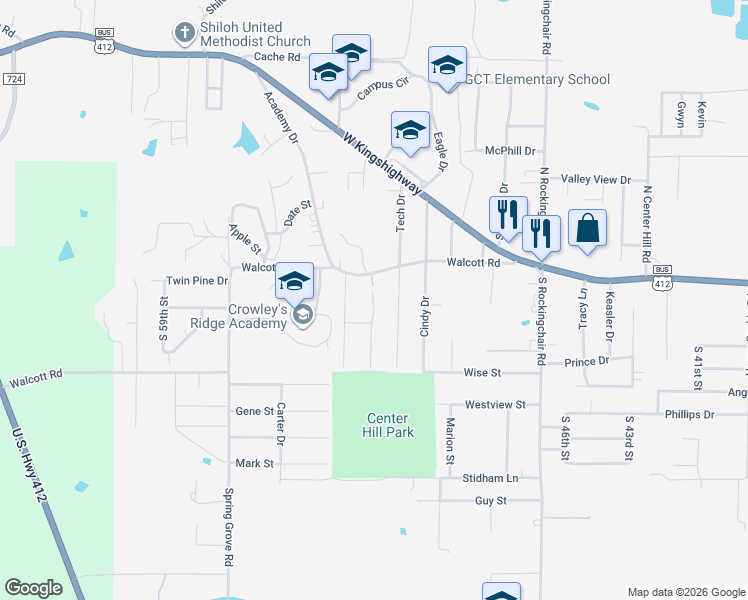 map of restaurants, bars, coffee shops, grocery stores, and more near 413 Michelle Drive in Paragould