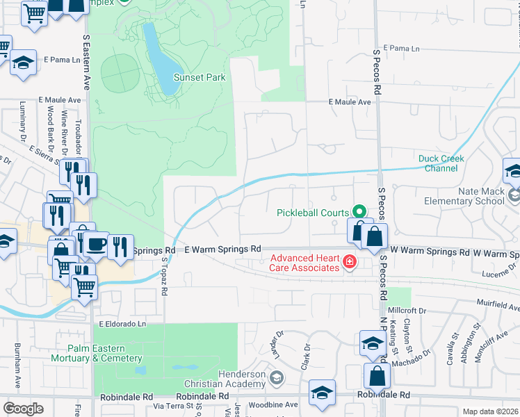 map of restaurants, bars, coffee shops, grocery stores, and more near 7220 Mira Vista Street in Las Vegas