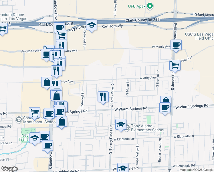 map of restaurants, bars, coffee shops, grocery stores, and more near 6526 Foley Estate Avenue in Las Vegas