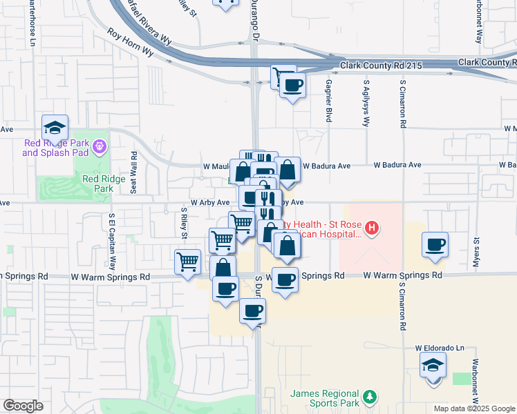 map of restaurants, bars, coffee shops, grocery stores, and more near 7103 South Durango Drive in Las Vegas