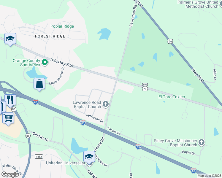 map of restaurants, bars, coffee shops, grocery stores, and more near 1801 Washington Drive in Hillsborough