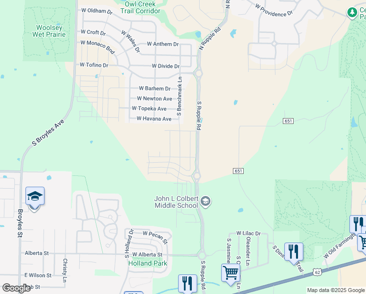 map of restaurants, bars, coffee shops, grocery stores, and more near 370 South Dinsmore Trail in Fayetteville