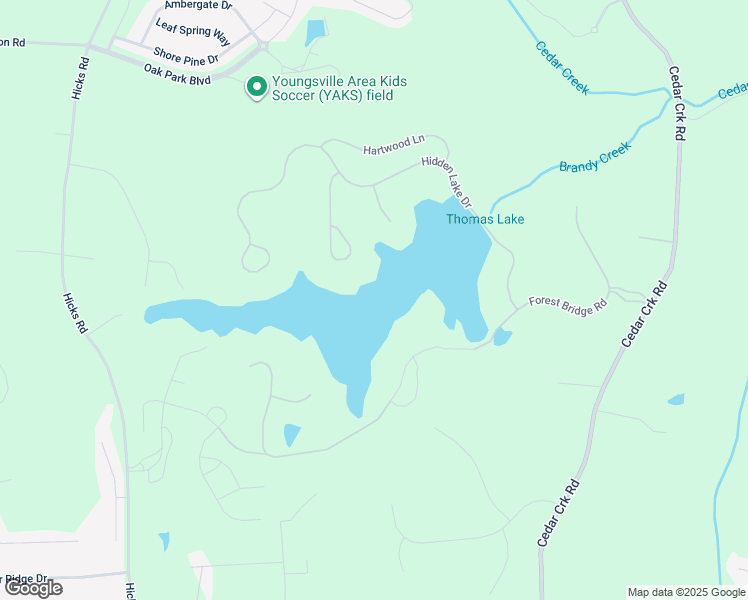 map of restaurants, bars, coffee shops, grocery stores, and more near Hidden Lake Drive in Franklinton