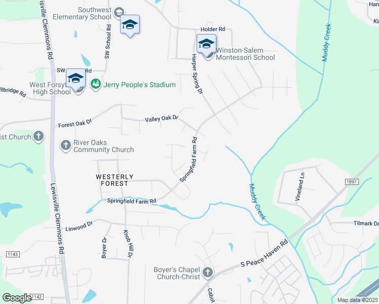 map of restaurants, bars, coffee shops, grocery stores, and more near 170 Lower Brook Court in Clemmons
