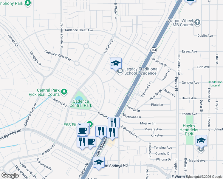 map of restaurants, bars, coffee shops, grocery stores, and more near 470 Fortissimo Street in Henderson