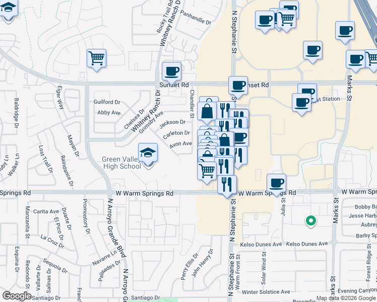map of restaurants, bars, coffee shops, grocery stores, and more near 607 Oldham Avenue in Henderson