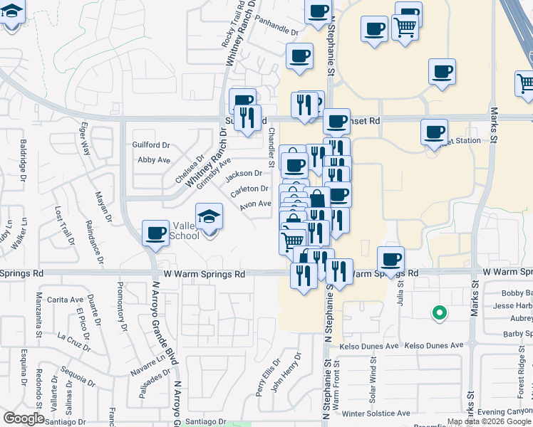 map of restaurants, bars, coffee shops, grocery stores, and more near 607 Oldham Avenue in Henderson