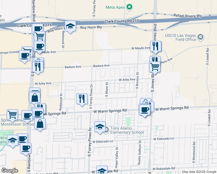 map of restaurants, bars, coffee shops, grocery stores, and more near 6255 West Arby Avenue in Las Vegas