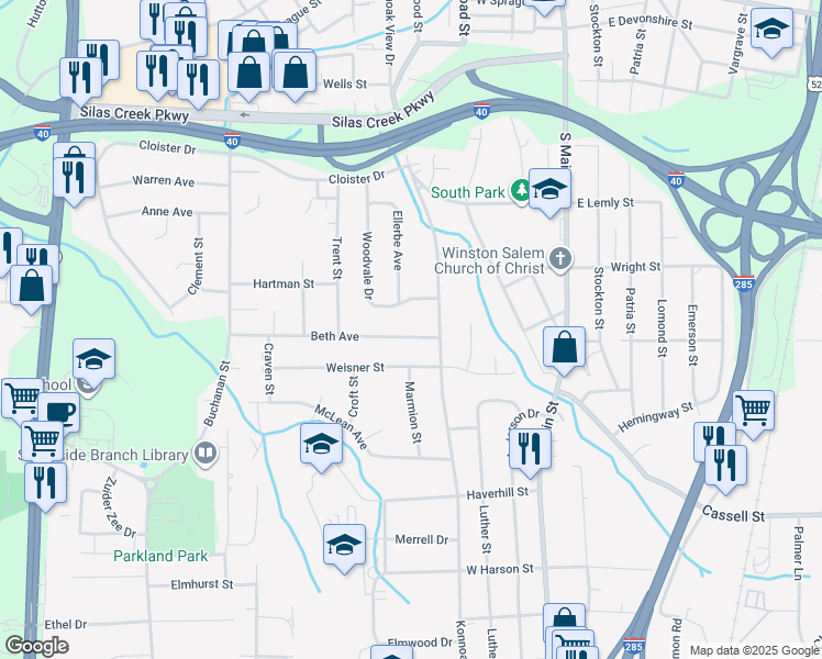 map of restaurants, bars, coffee shops, grocery stores, and more near 440 Beth Avenue in Winston-Salem