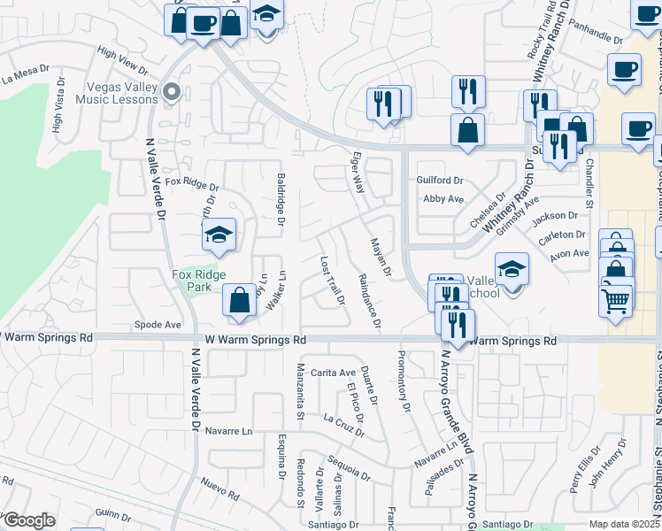 map of restaurants, bars, coffee shops, grocery stores, and more near 420 Lost Trail Drive in Henderson