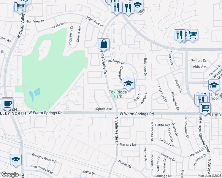 map of restaurants, bars, coffee shops, grocery stores, and more near 420 North Valle Verde Drive in Henderson