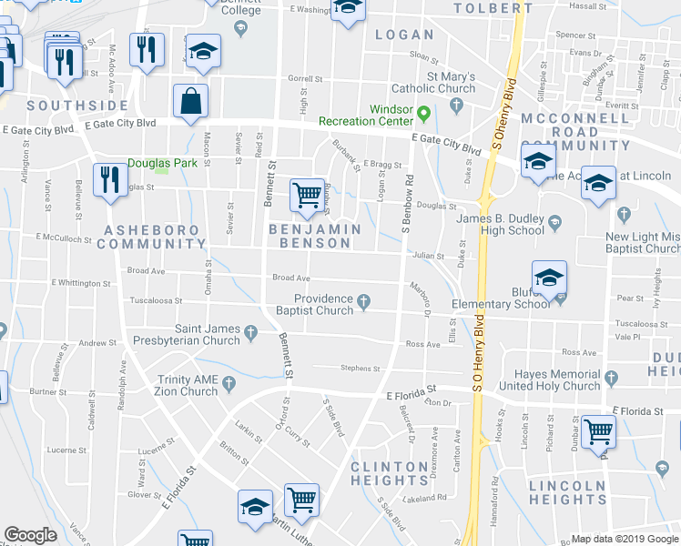 map of restaurants, bars, coffee shops, grocery stores, and more near 914 Broad Avenue in Greensboro