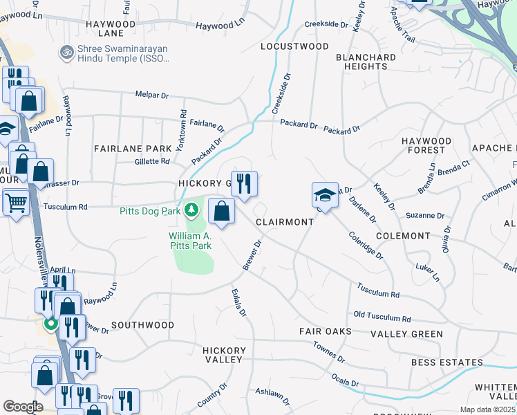 map of restaurants, bars, coffee shops, grocery stores, and more near 452 Claircrest Drive in Nashville
