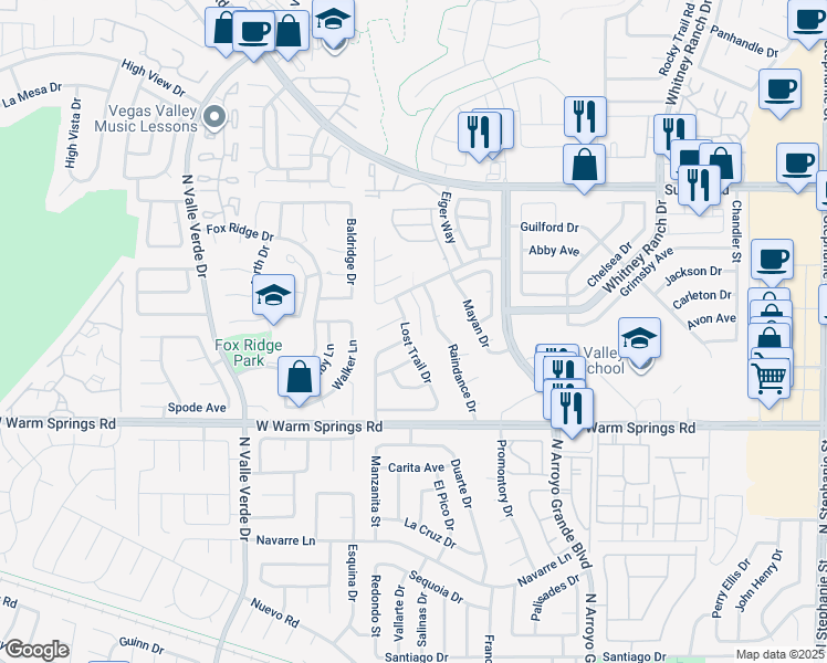 map of restaurants, bars, coffee shops, grocery stores, and more near 426 Lost Trail Drive in Henderson