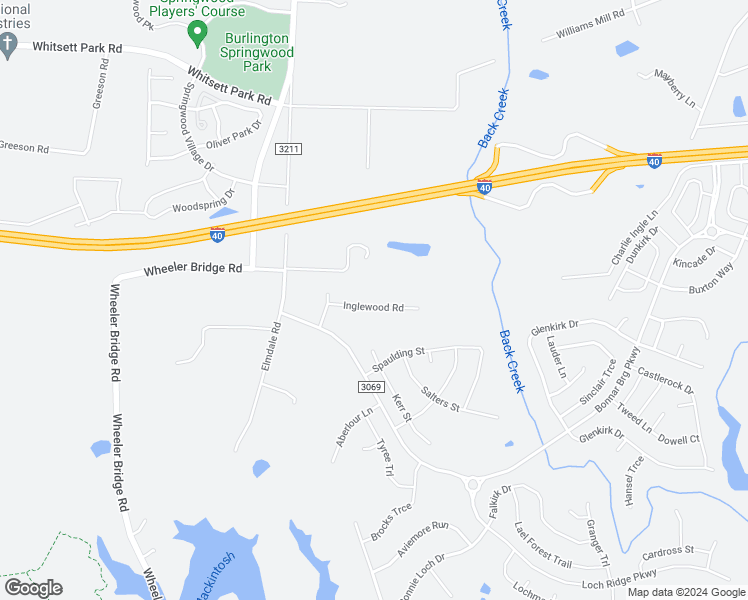 map of restaurants, bars, coffee shops, grocery stores, and more near 7509 Inglewood Road in Burlington