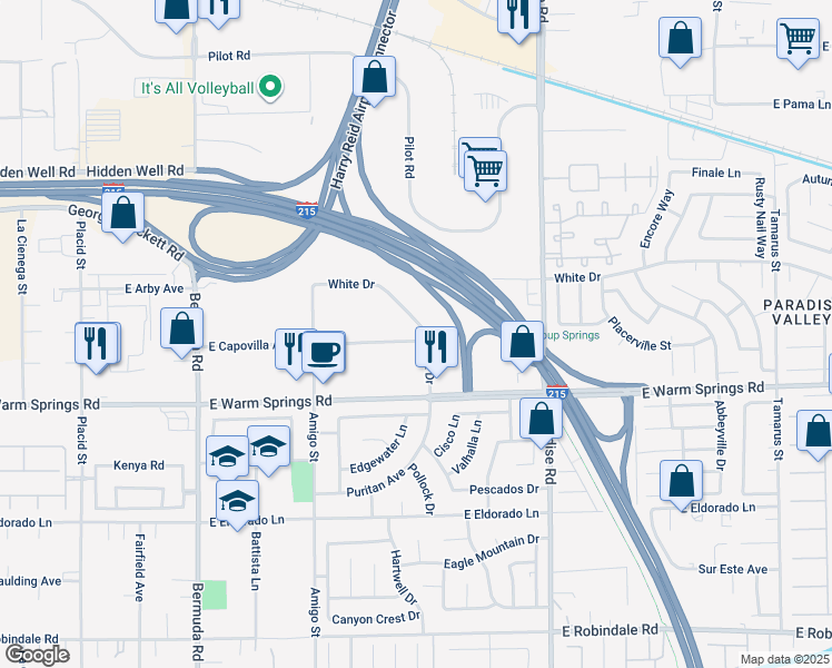 map of restaurants, bars, coffee shops, grocery stores, and more near 7185 Pollock Drive in Las Vegas