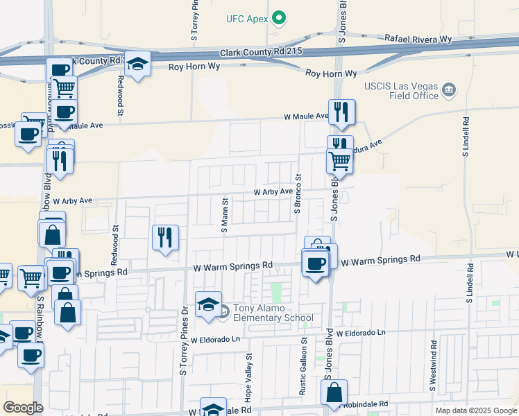 map of restaurants, bars, coffee shops, grocery stores, and more near 6255 West Arby Avenue in Las Vegas