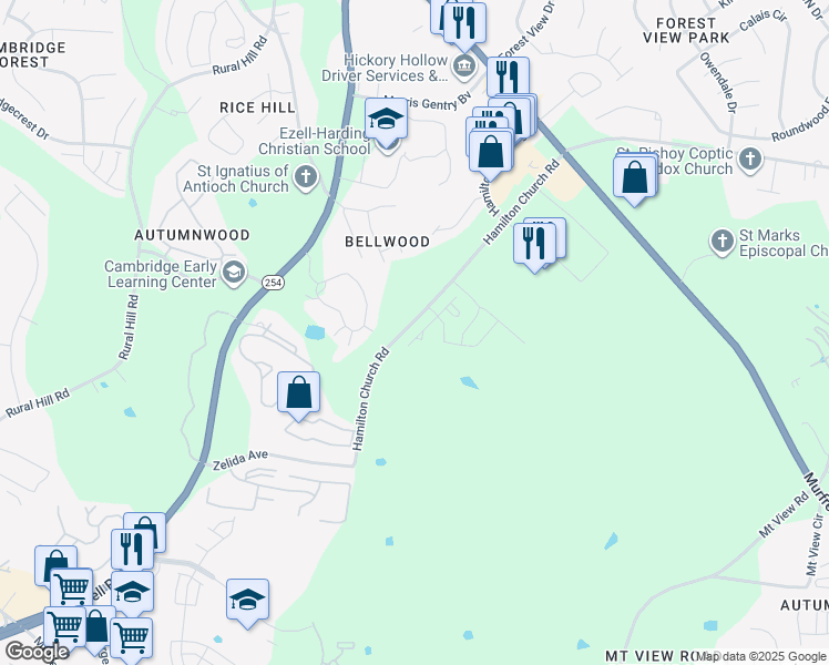 map of restaurants, bars, coffee shops, grocery stores, and more near 3001 Hamilton Church Road in Nashville